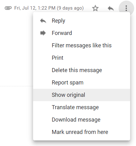 Show Original option in Gmail